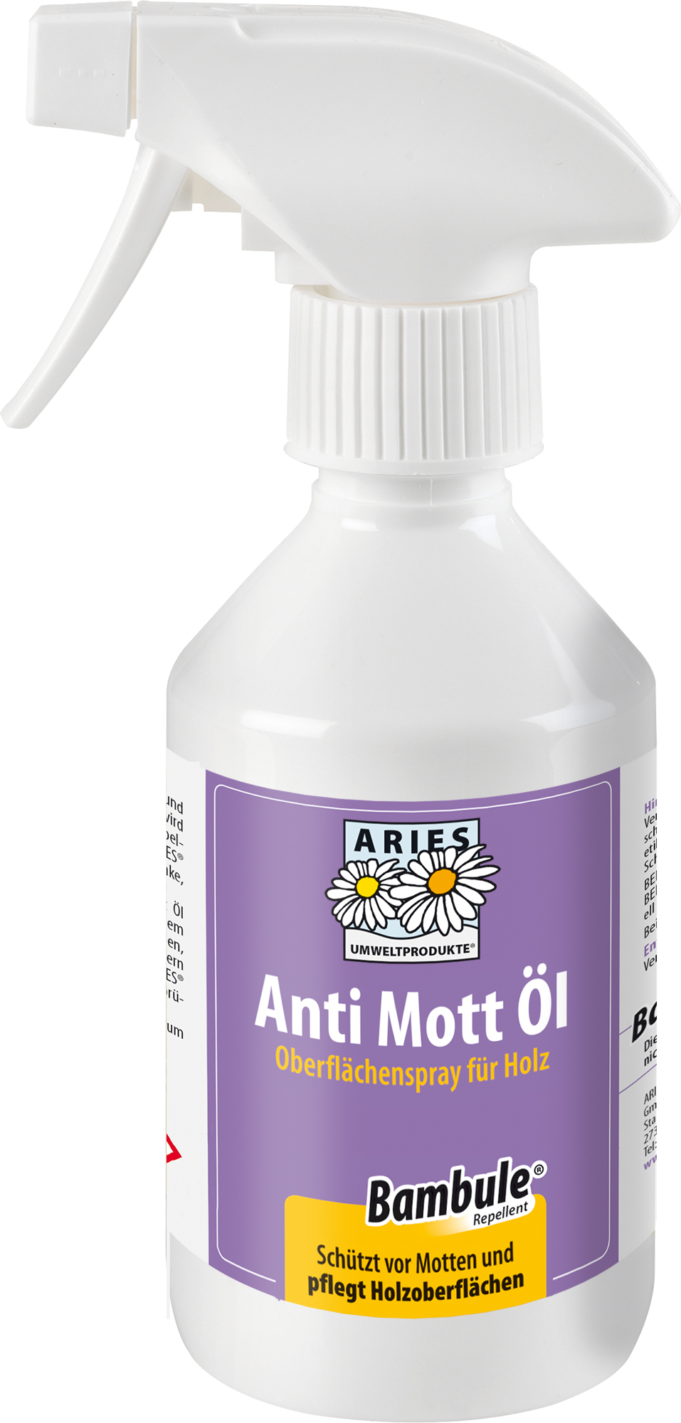 Aries Anti Mott Öl,  250ml Sprühflaschefür Holzoberflächen z.B. Schrankinnenflächen