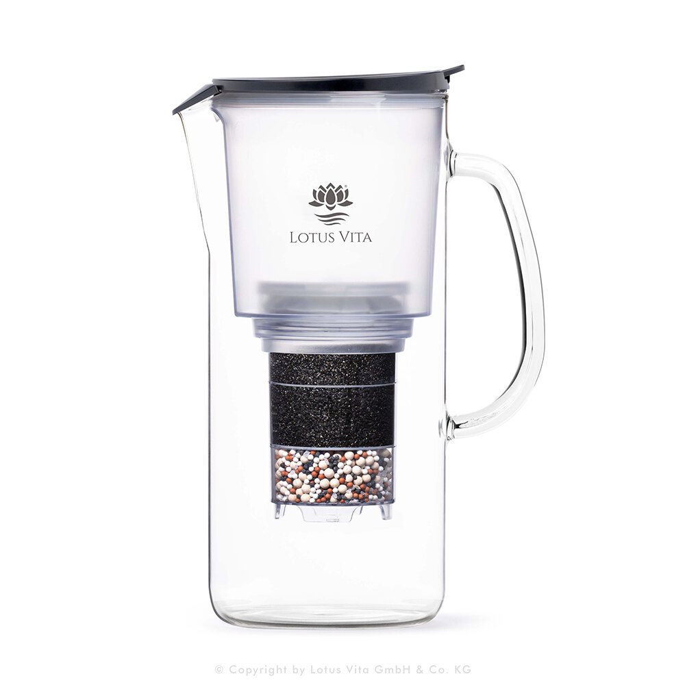 Lotus Vita Glasfilterkaraffe mit Kunststoffdeckel+Zählwerk