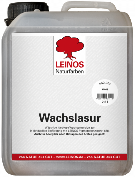 Leinos Wachslasur auf Wasserbasis weiß 2,5l